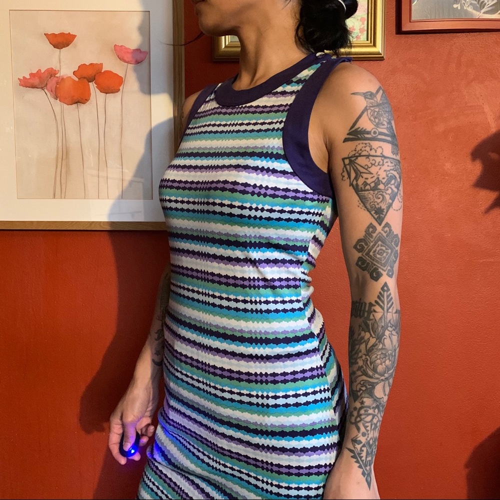 SOLD TORY BURCH 100% Silk Multi color stripe mid Dress - Picture 1 of 12